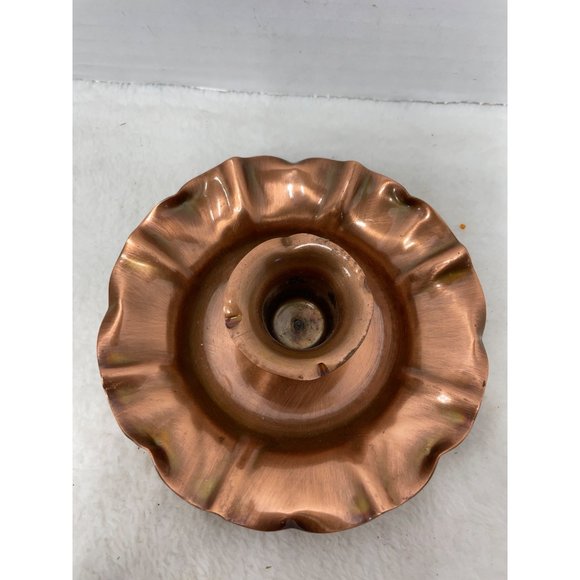 Solid Copper Single Candlestick Holder Great Patina Scalloped Edges MCM USA - Picture 3 of 4